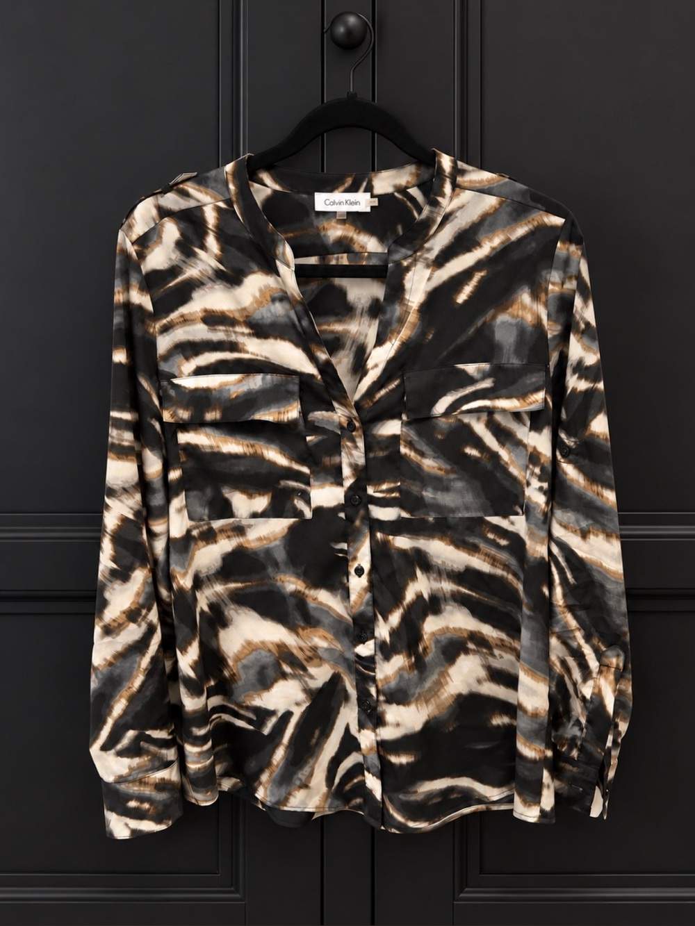 Calvin Klein Black, Cream & Brown Printed Women's Blouse